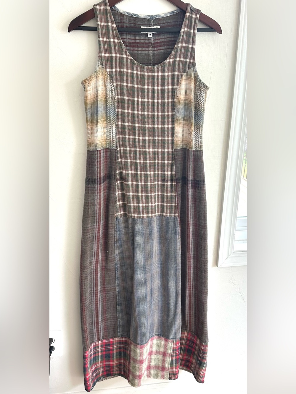 Vintage Citron Plaid Patchwork Maxi Dress, Women’s Large